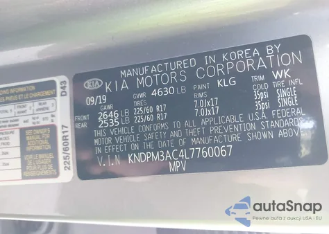 2020 Kia Sportage Lx z USA, uszkodzony, nr VIN KNDPM3AC4L7760067